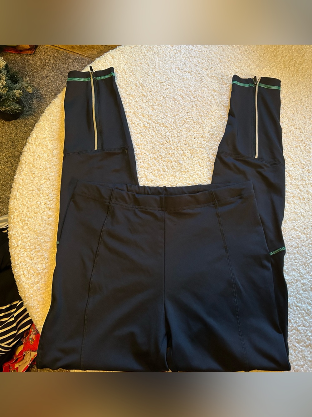 Men's Black Performance Leggings with Green Trim cycling